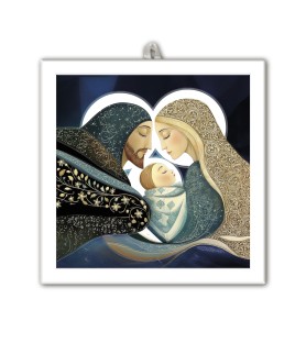 Piastrella 20x20 cm con Sacra Famiglia in versione moderna in scatola regalo