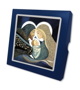Piastrella 20x20 cm con Sacra Famiglia in versione moderna in scatola regalo