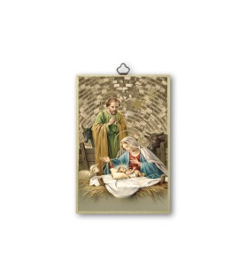 Quadretto in MDF con mosaico in lamina dorata con l'immagine della serie Messias della Sacra Famiglia
