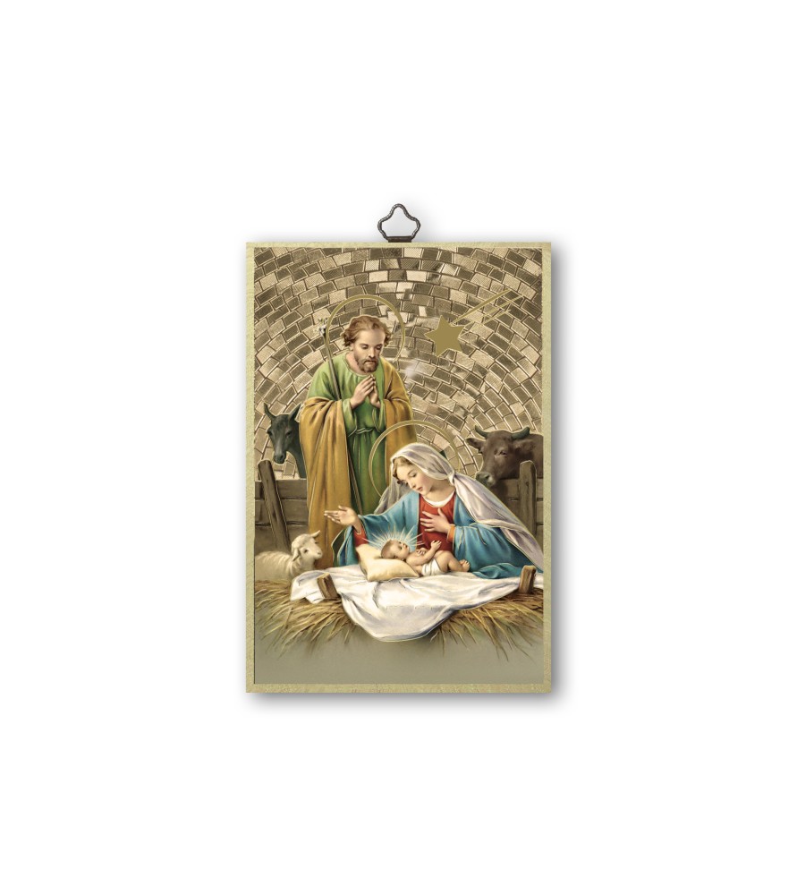 Quadretto in MDF con mosaico in lamina dorata con l'immagine della serie Messias della Sacra Famiglia Quadretto in MDF con mosaico in lamina dorata con l'immagine della serie Messias della Sacra Famiglia