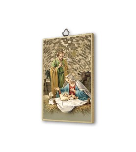 Quadretto in MDF con mosaico in lamina dorata con l'immagine della serie Messias della Sacra Famiglia