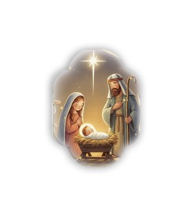 Soprammobile magnetico sagomato in resina porcellanata con Sacra Famiglia in versione cartoon