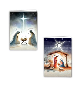 Cartoncino pregiato martellato con immagini della Natività effetto acquerello
