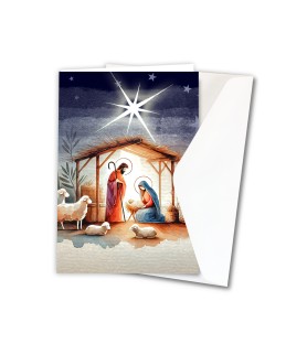 Cartoncino pregiato martellato con immagini della Natività effetto acquerello