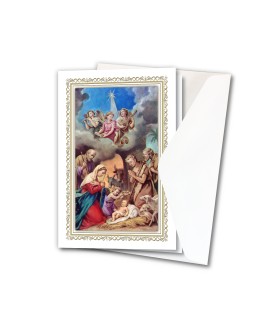 Biglietto in cartoncino con oro a caldo raffigurante la Sacra Famiglia in versione classica