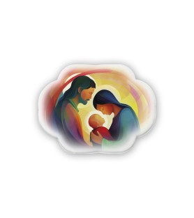 Soprammobile magnetico sagomato in resina porcellanata con Sacra Famiglia in versione stilizzata
