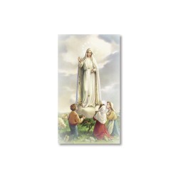 Santino Madonna di Fatima con i tre pastorelli con preghiera