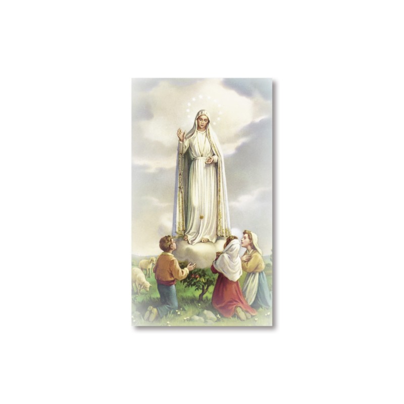 Santino Madonna di Fatima con i tre pastorelli con preghiera Santino Madonna di Fatima con i tre pastorelli con preghiera