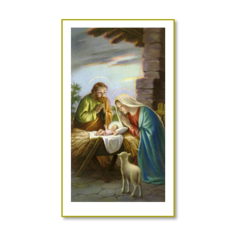 Santino con cornice bianca e bordino dorato della Natività Santino con cornice bianca e bordino dorato della Natività