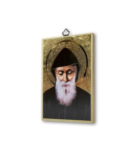 Quadretto in MDF con mosaico in lamina dorata di San Charbel