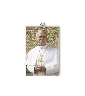 Quadretto in MDF con mosaico in lamina dorata di Papa Leone XIV
