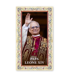 Santino Papa Leone XIV con preghiera e finiture in oro a caldo
