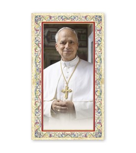 Santino Papa Leone XIV con preghiera e finiture in oro a caldo