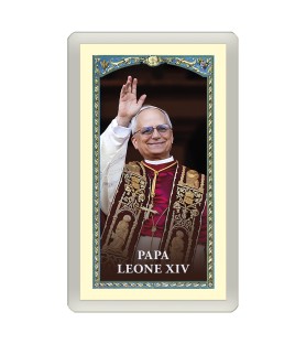 Santino Plastificato Papa Leone XIV con preghiera a colori