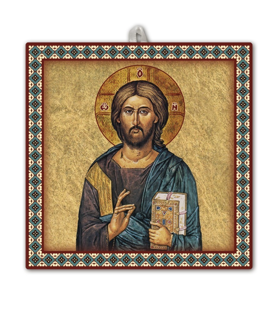 Piastrella Icona Gesù Maestro 20x20 cm in scatola regalo