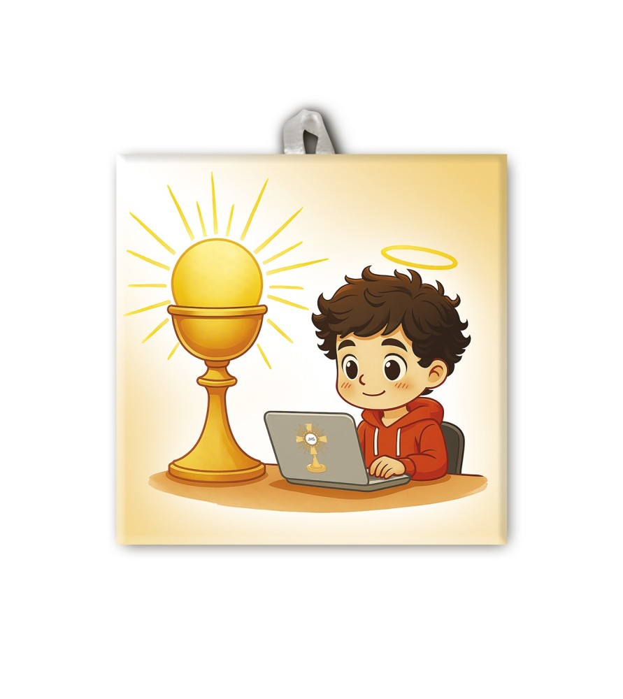 Piastrella con raffigurazione Carlo Acutis f.to 10 x 10 cm