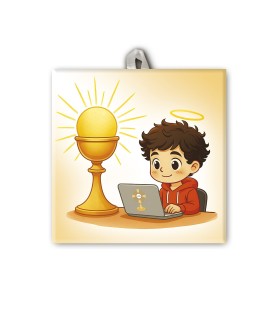 Piastrella con raffigurazione Carlo Acutis f.to 10 x 10 cm con scatola regalo