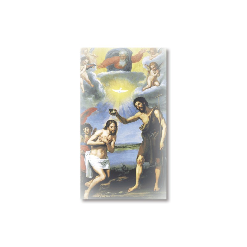 Santino San Giovanni Battista che battezza Gesù nel Giordano con preghiera Santino San Giovanni Battista che battezza Gesù nel Giordano con preghiera