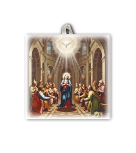 Piastrella con raffigurazione della Pentecoste f.to 10 x 10 cm con scatola regalo