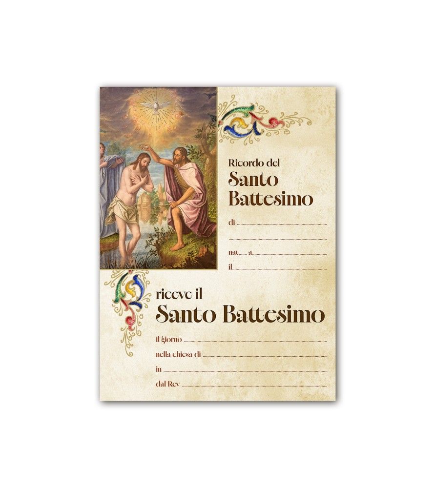 Diploma in carta pergamena per il ricevimento del Battesimo