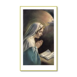 Santino con cornice bianca e bordino dorato della Madonna in Preghiera
