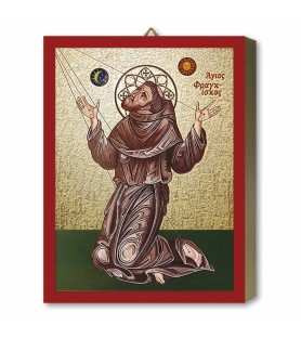 Tavoletta in legno con dettagli e bordi dorati con l'icona di San Francesco f.to 19,7 x 25 cm