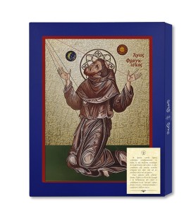 Tavoletta in legno con dettagli e bordi dorati con l'icona di San Francesco f.to 19,7 x 25 cm