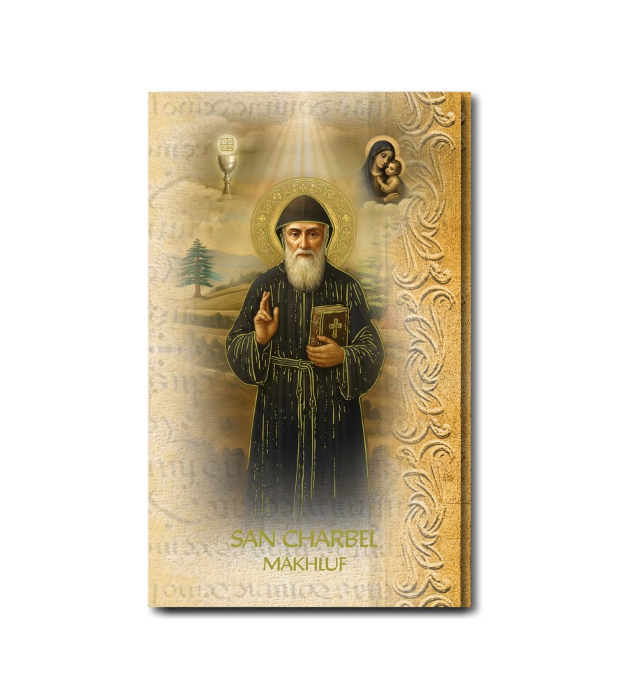 Biglietti con biografia e preghiera a San Charbel f.to chiuso 7,5 x 12,6 cm