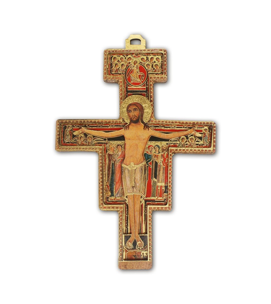 Crocefisso di San Damiano in HDF e oro a caldo f.to 14,5 x 21 cm