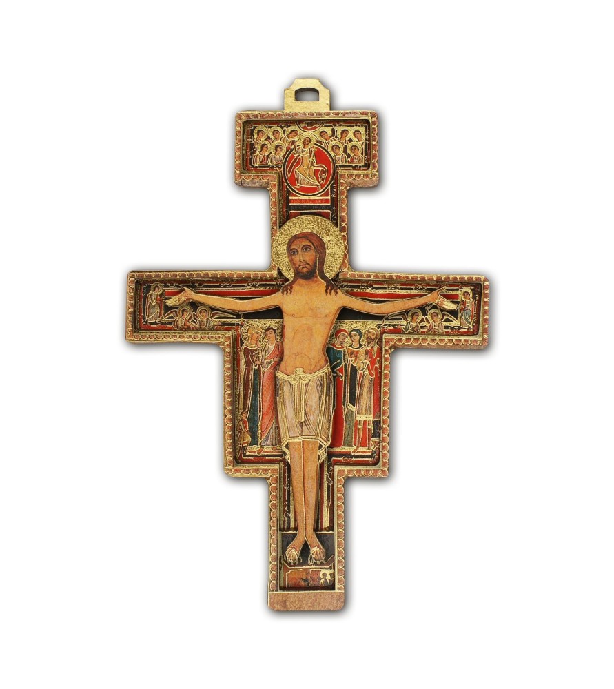 Crocefisso di San Damiano in HDF e oro a caldo versione bidimensionale