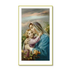 Santino con cornice bianca e bordino dorato della Madonna con Bambino
