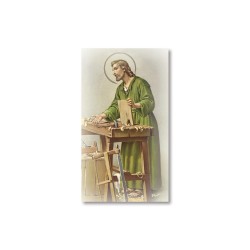Santino San Giuseppe al banco di lavoro con preghiera