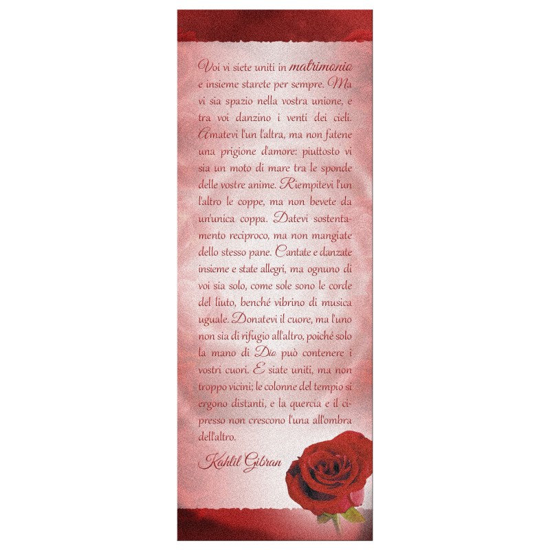 Segnalibro in pregiato cartoncino perlato con illustrazione floreale e la preghiera per il matrimonio Segnalibro in pregiato cartoncino perlato con illustrazione floreale e la preghiera per il matrimonio