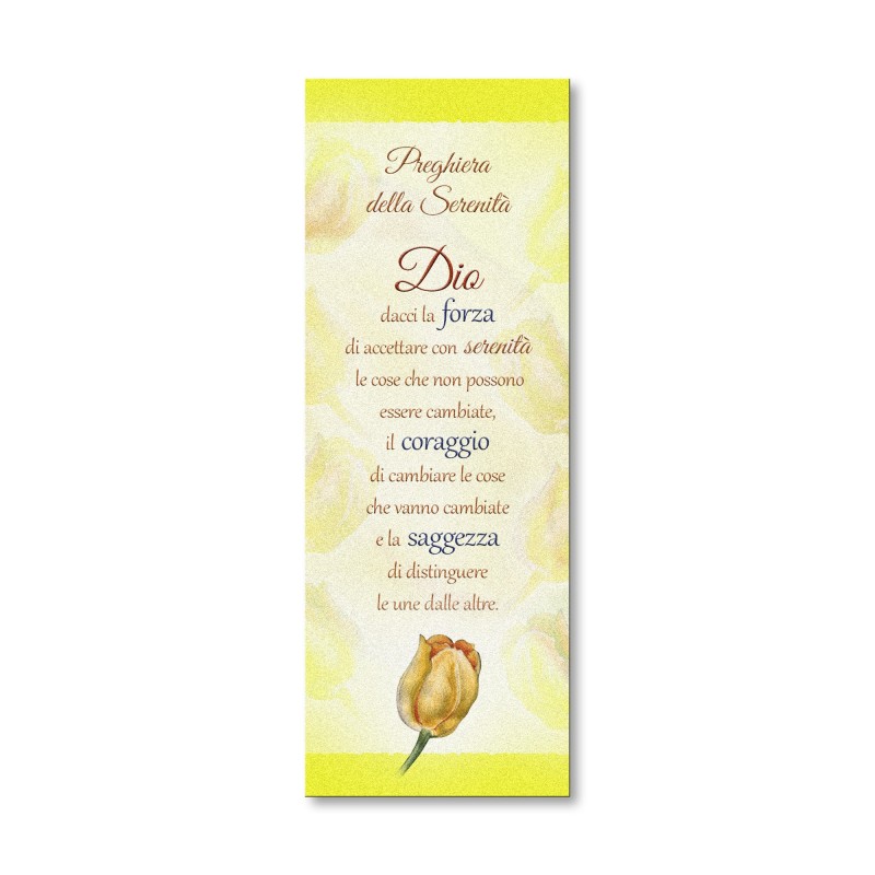 Segnalibro in pregiato cartoncino perlato con illustrazione floreale e la preghiera della Serenità Segnalibro in pregiato cartoncino perlato con illustrazione floreale e la preghiera della Serenità