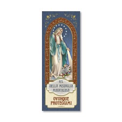 Segnalibro con cornice in oro a caldo della Madonna Miracolosa con preghiera a retro