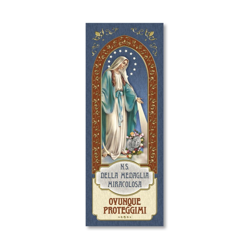Segnalibro con cornice in oro a caldo della Madonna Miracolosa con preghiera a retro Segnalibro con cornice in oro a caldo della Madonna Miracolosa con preghiera a retro