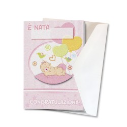 Biglietto per nascita bimba in carta perlata con busta