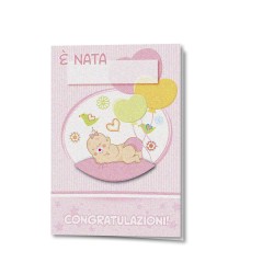 Biglietto per nascita bimba in carta perlata con busta