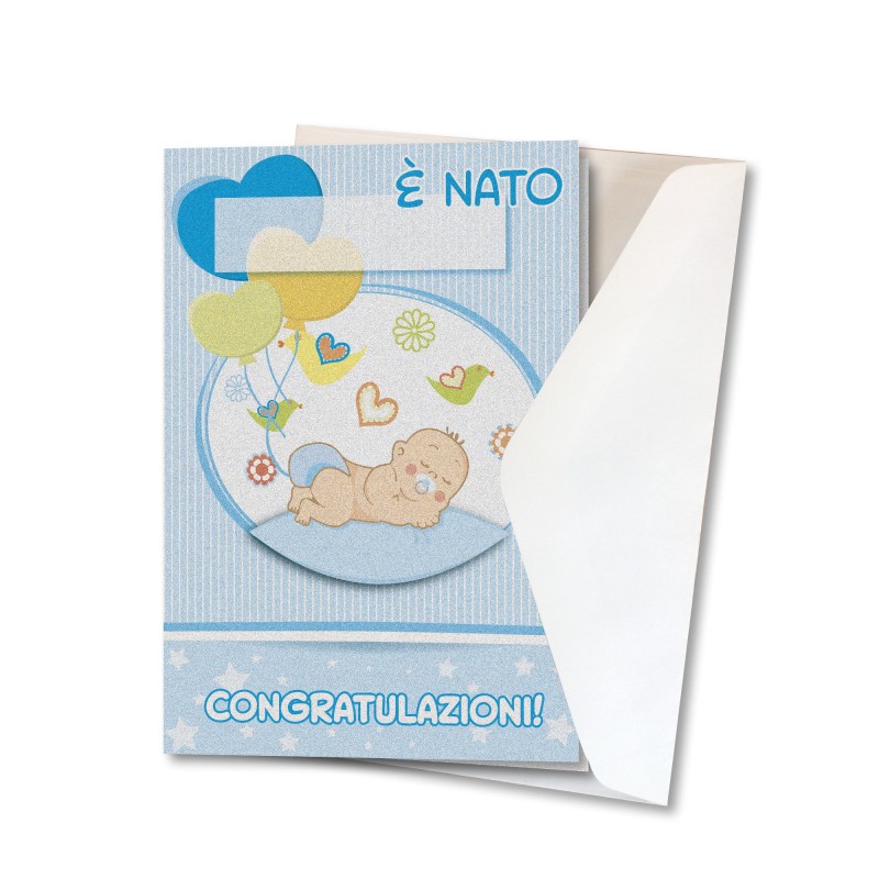Biglietto per nascita bimbo in carta perlata con busta Biglietto per nascita bimbo in carta perlata con busta