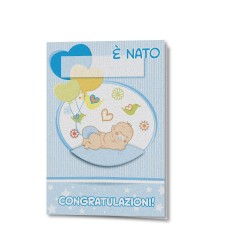 Biglietto per nascita bimbo in carta perlata con busta