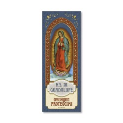 Segnalibro con cornice in oro a caldo della Madonna di Guadalupe con preghiera a retro