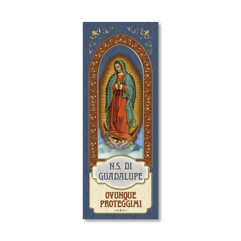 Segnalibro con cornice in oro a caldo della Madonna di Guadalupe con preghiera a retro Segnalibro con cornice in oro a caldo della Madonna di Guadalupe con preghiera a retro