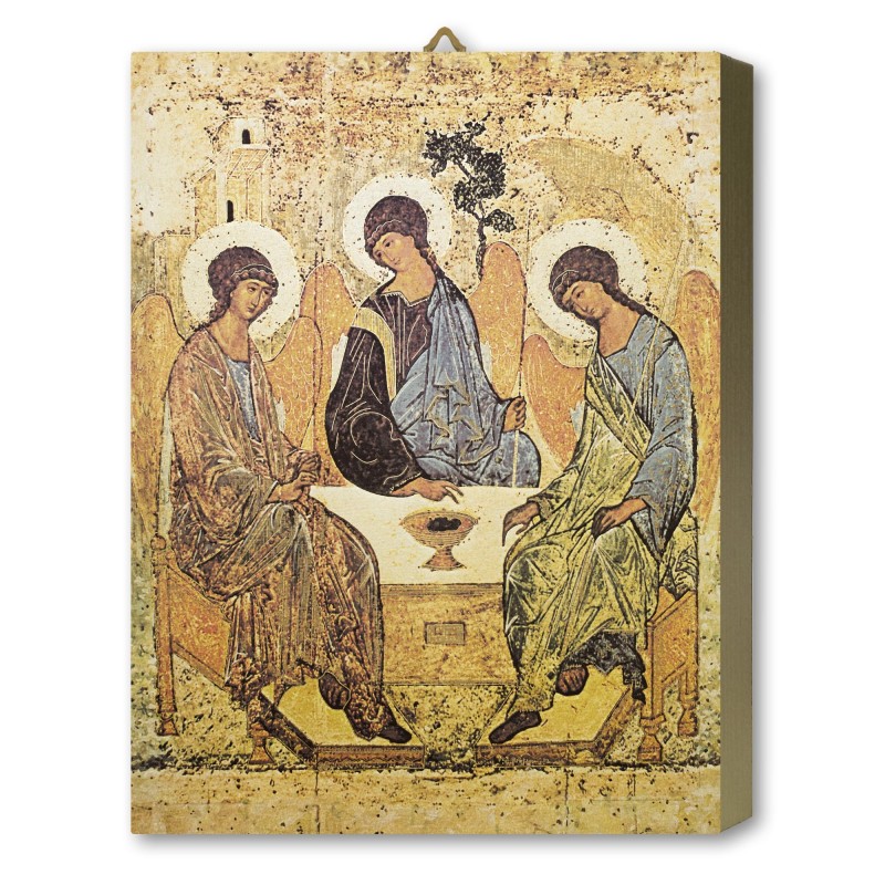Tavola Lignea dell'icona della Trinità di Reblev in scatola regalo Tavola Lignea dell'icona della Trinità di Reblev in scatola regalo