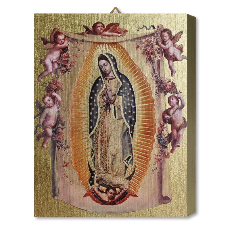 Tavola Lignea della Madonna di Guadalupe con angeli in scatola regalo Tavola Lignea della Madonna di Guadalupe con angeli in scatola regalo